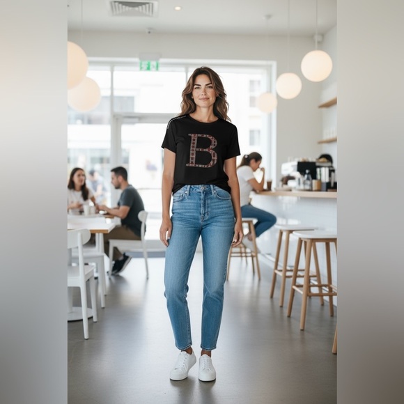Burberry Black Tee with the tartan Patterned B embellishment with rhinestones M - Picture 9 of 9
